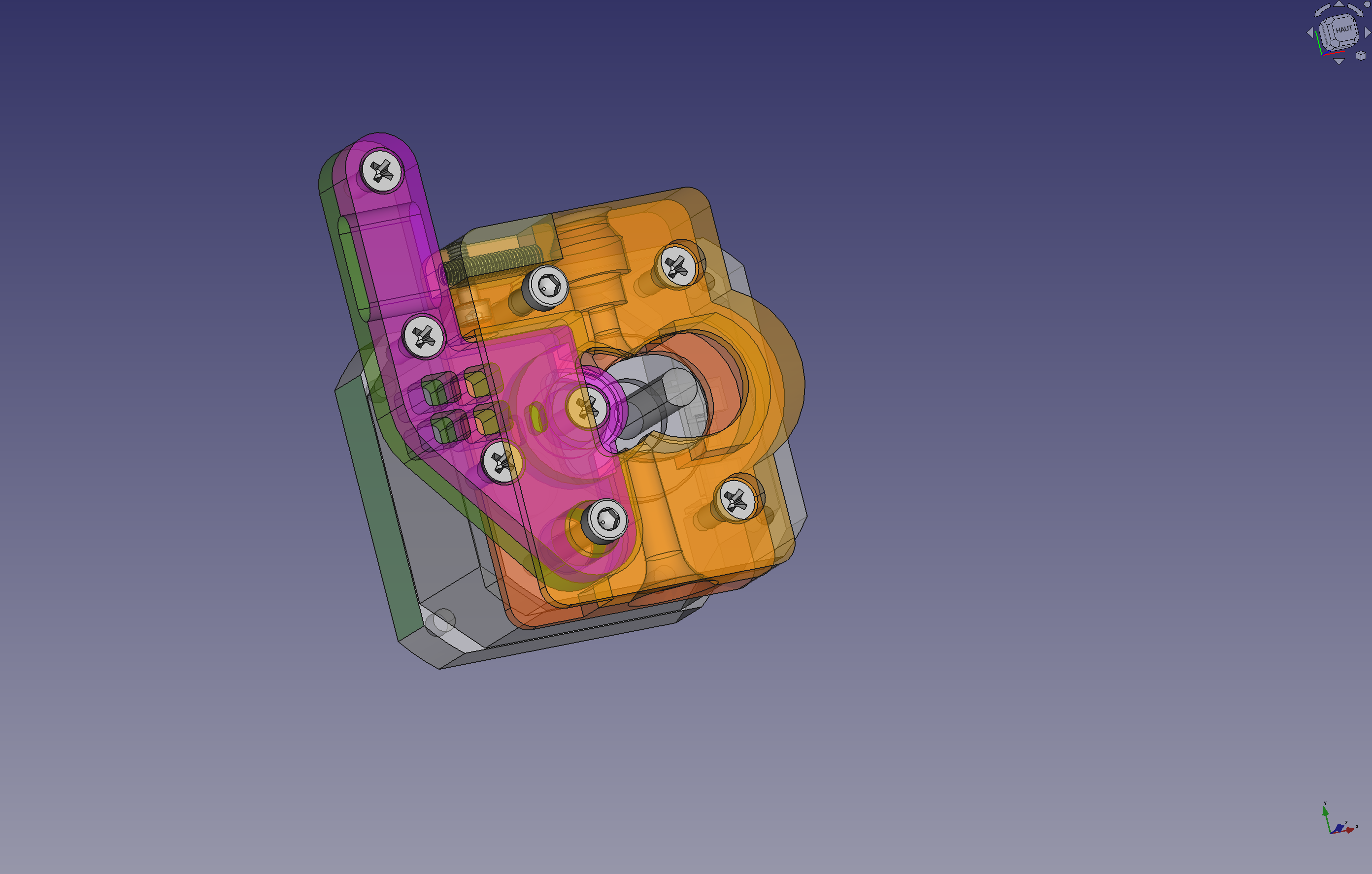 Modélisation, d'une extrudeuse pour machine FDM. - Tous droits réservés